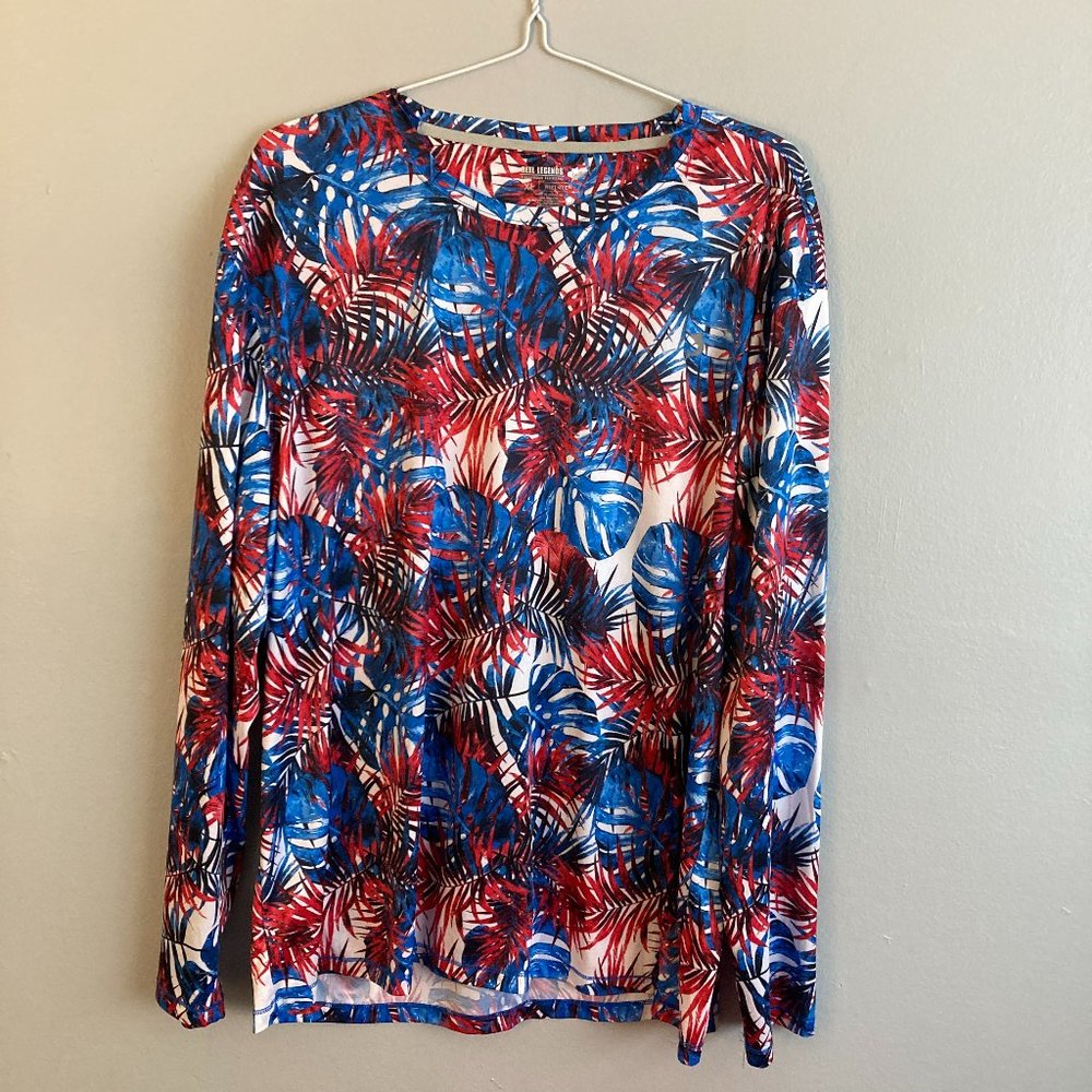 reel legends reel tec Fishing Shirt Blue Red Leaves Size XL